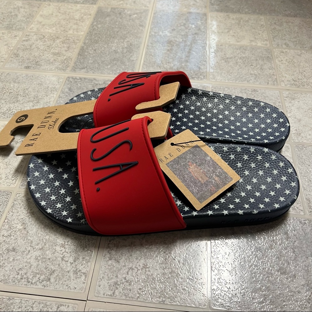 New Rae Dunn USA Red and Navy Blue Slides - Picture 5 of 6